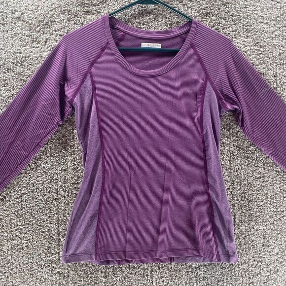 Columbia Shirt Womens Extra Small Purple Striped Athleisure Outdoor Logo Crew - Picture 2 of 11
